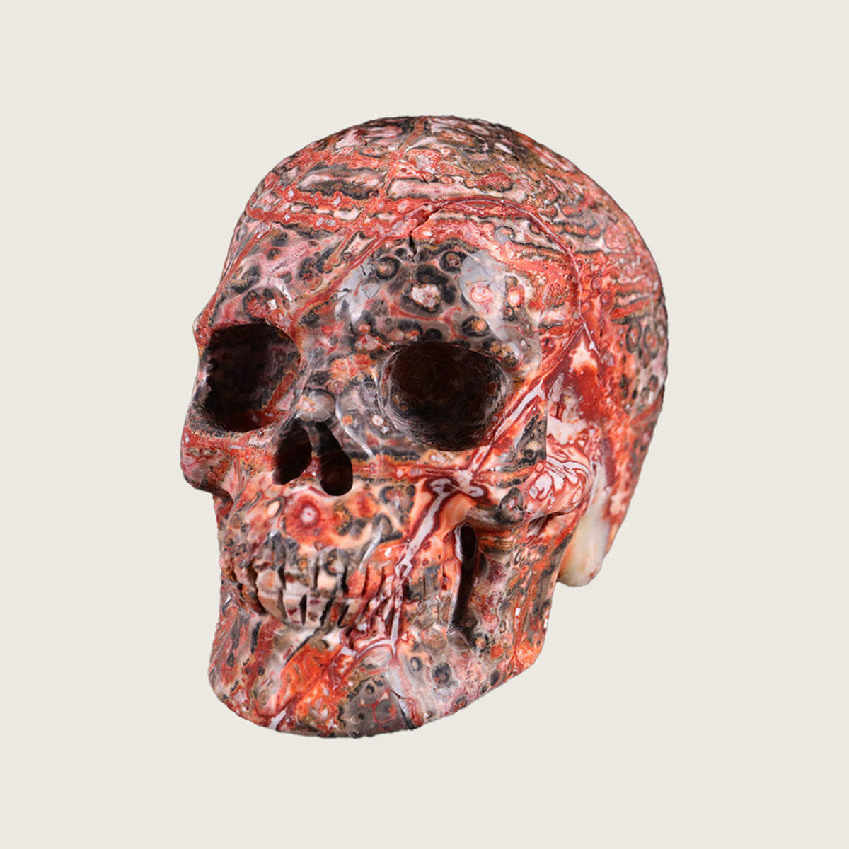 3.0" Red Leopard Skin Human Skull Carving  #SKH30017
