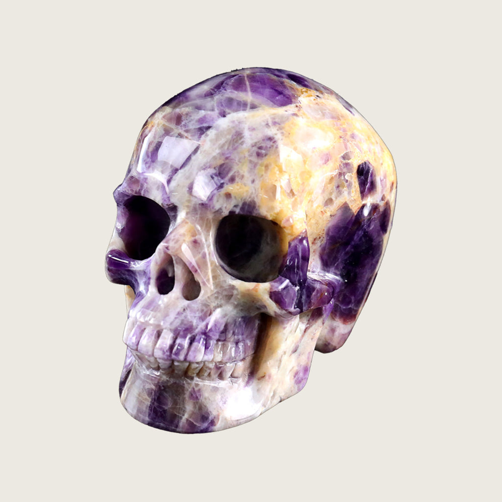 4.5" Chevron Amethyst Human Skull Carving  #SKH45003