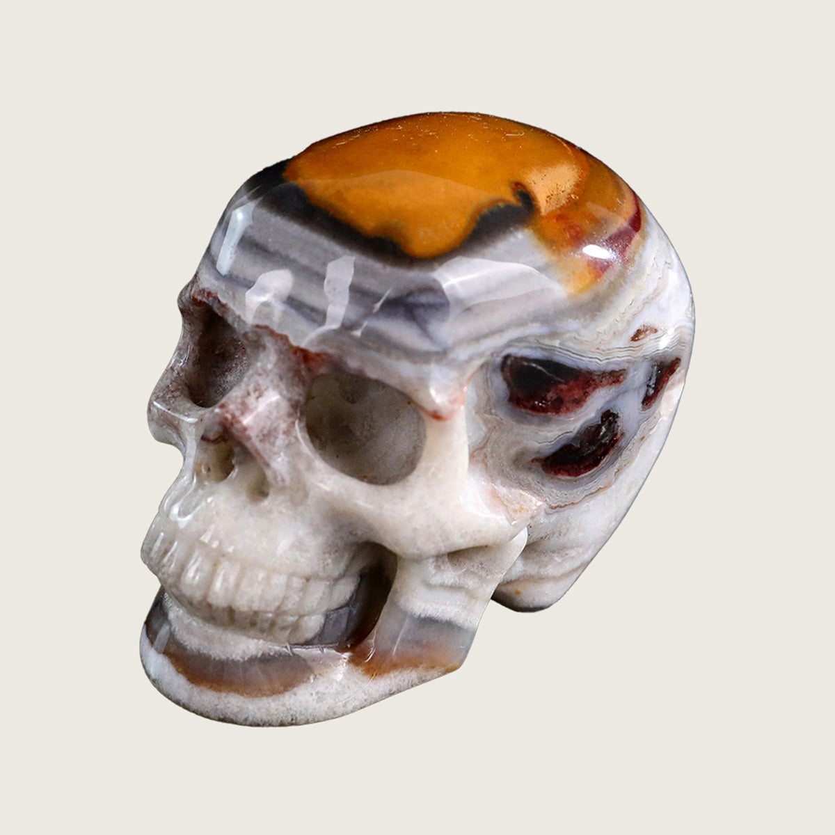 2.2" Red Crazy Lace Agate Human Skull Carving  #SKH22010