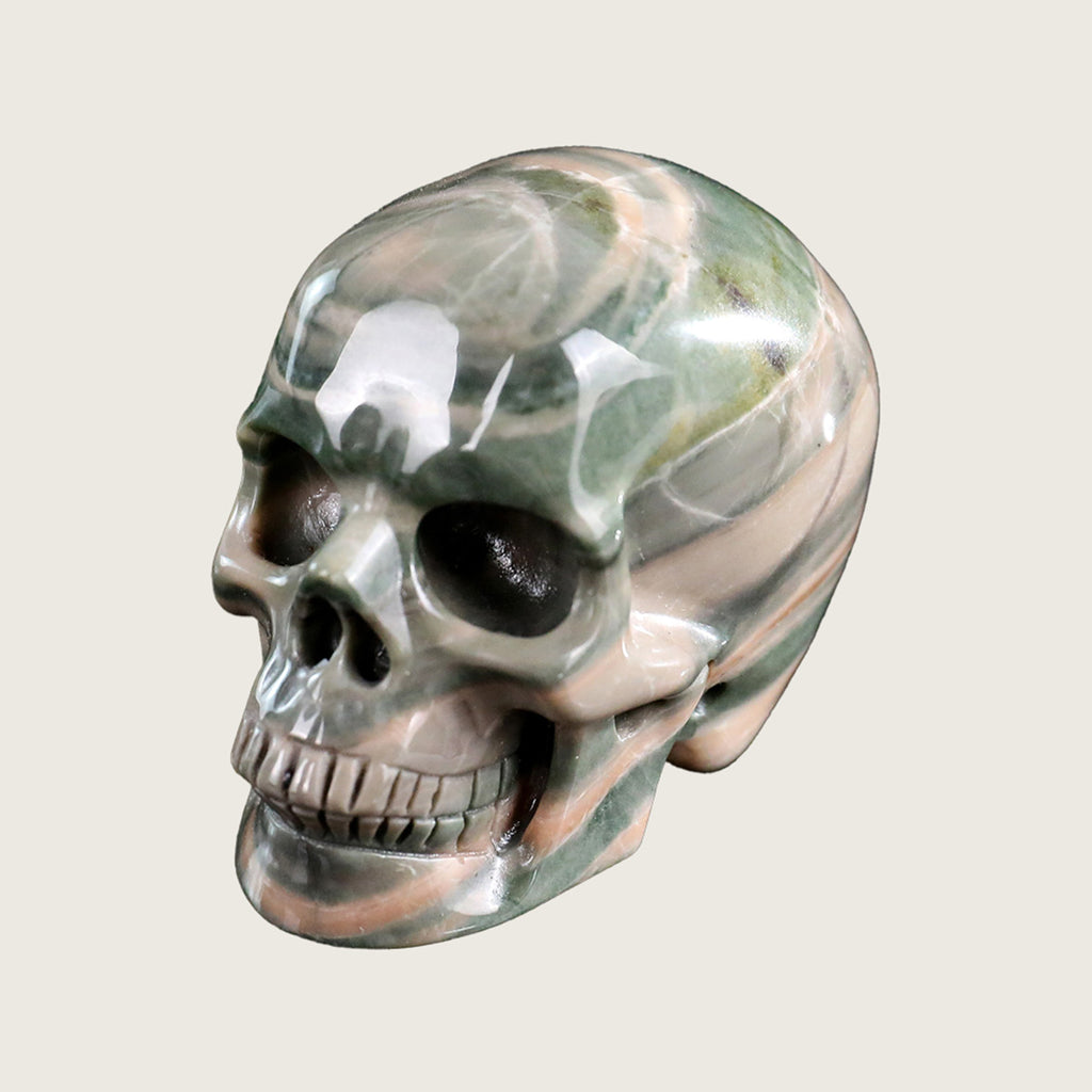 2.2" Nine Dragon Jade Human Skull Carving  #SKH22007