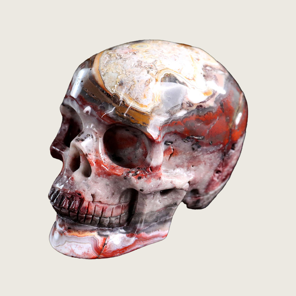 3.0" Red Crazy Lace Crystal Skull Carving  #SKHRC3001
