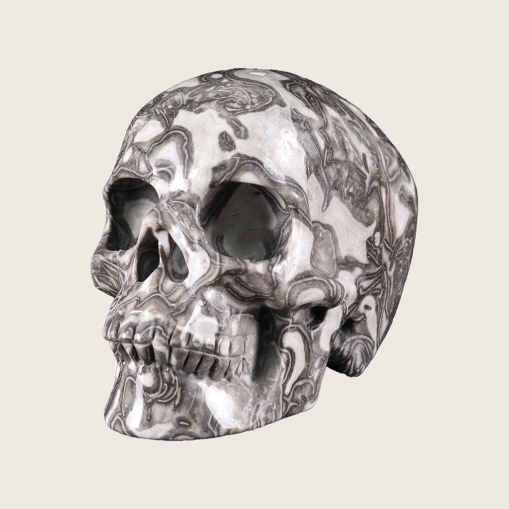 4.5" Black Crazy Agate Crystal Skull Carving  #SKH45011