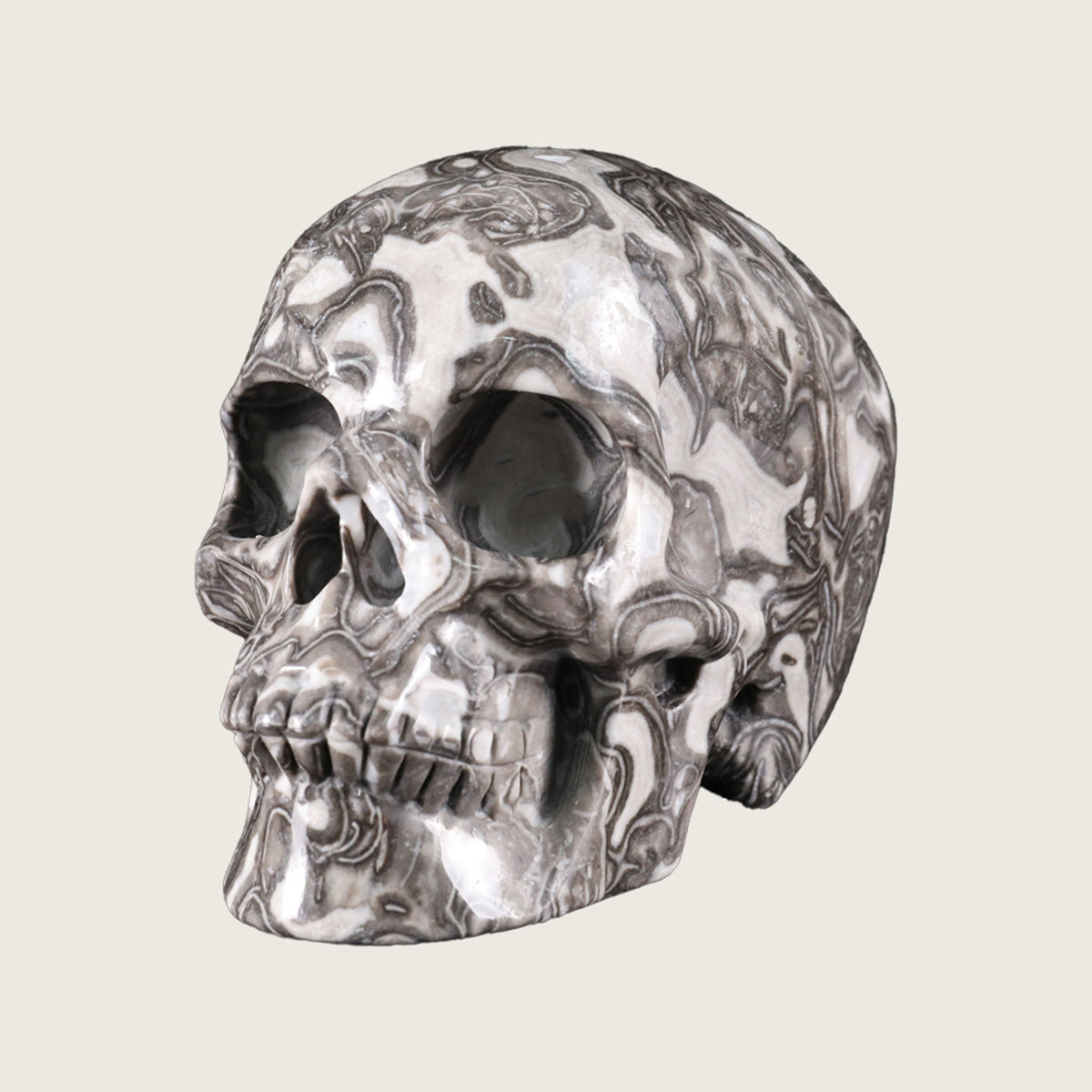 4.5" Black Crazy Agate Crystal Skull Carving  #SKH45011