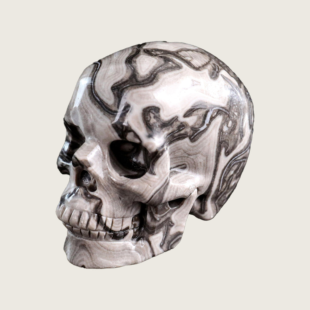 3.0" Black Crazy Agate Crystal Skull Carving  #SKH30026
