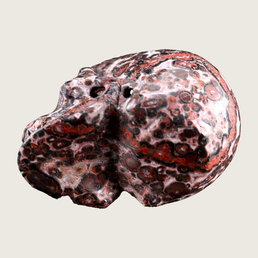 2.2" Red Leopard Skin Human Skull Carving  #SKH22001