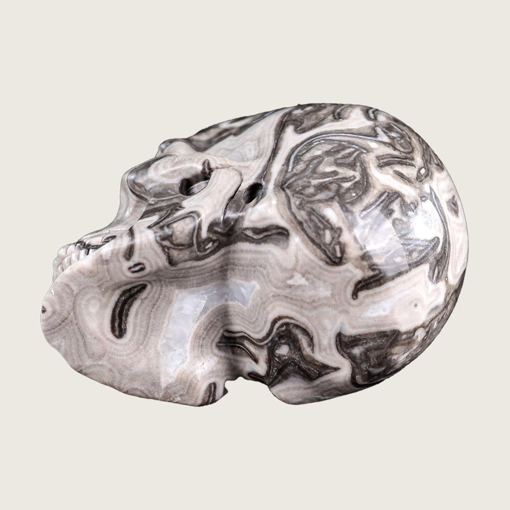 3.0" Black Crazy Agate Crystal Skull Carving  #SKH30026