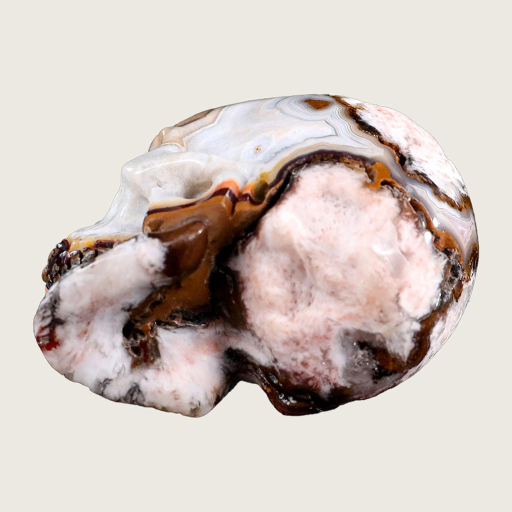 2.2" Red Crazy Lace Agate Human Skull Carving  #SKH22009