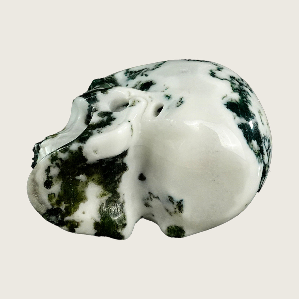 3.0" Moss Agate Crystal Skull Carving  #SKH30070