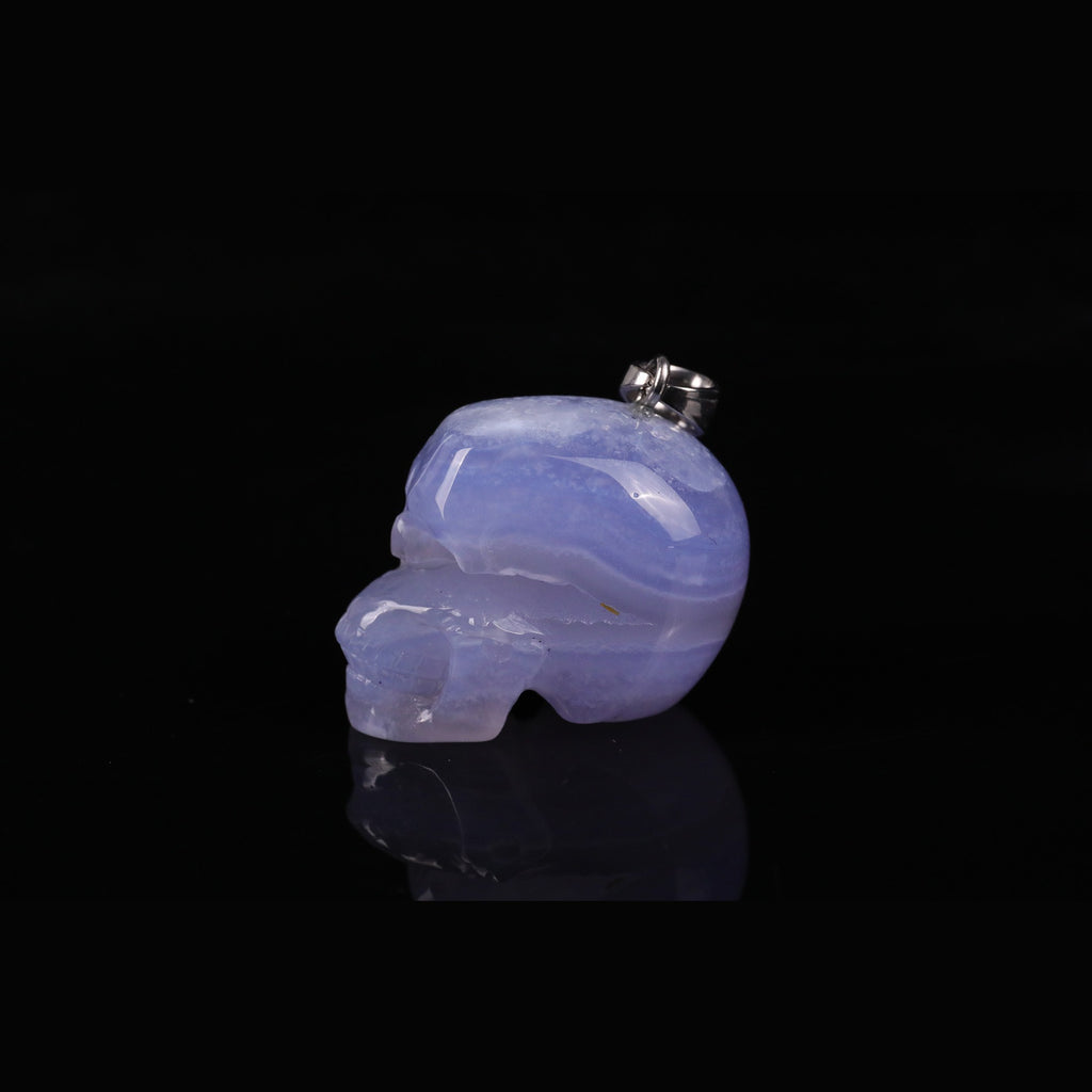 1.1" Blue Lace Agate Skull Pendant Carving  #CSC0051
