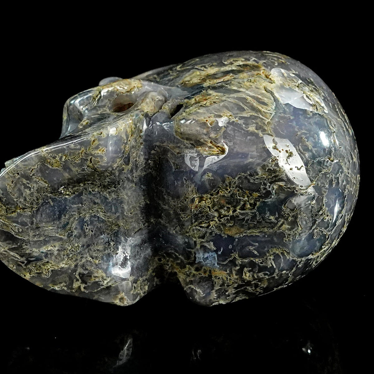 3.0" Moss Agate Crystal Skull Carving  #SKH30113