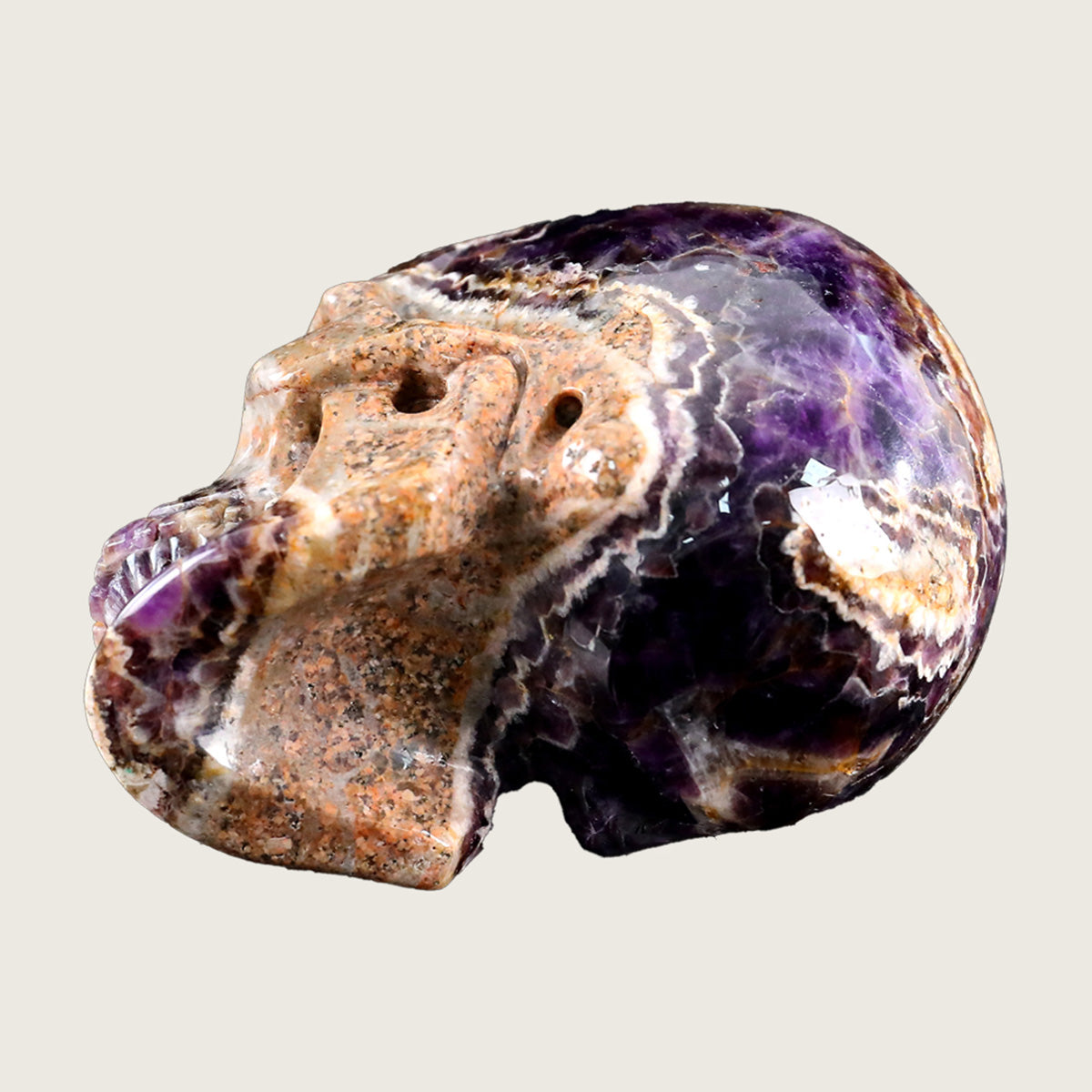 4.5" Chevron Amethyst Human Skull Carving  #SKH45002