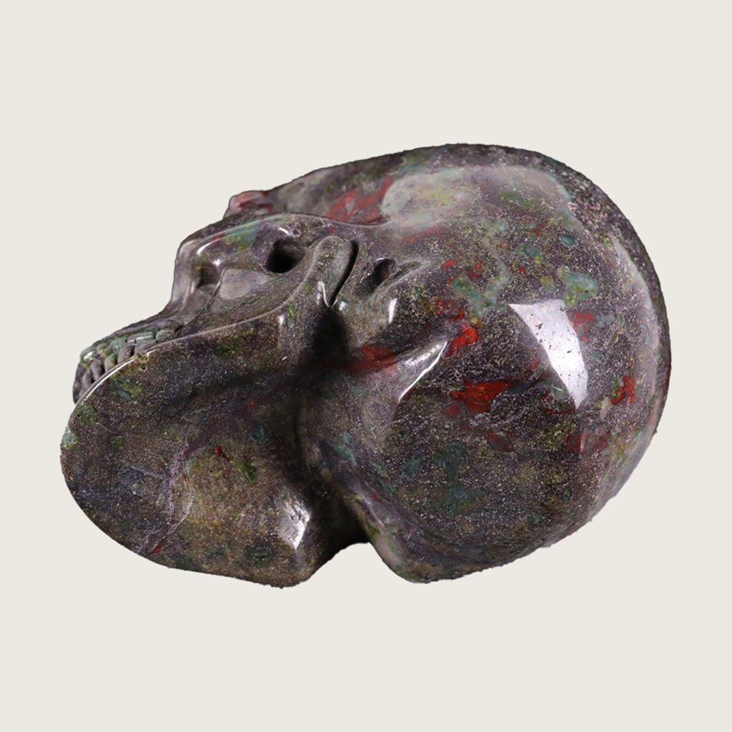 3.0" Dragon Blood Jasper Human Skull Carving  #SKH30016