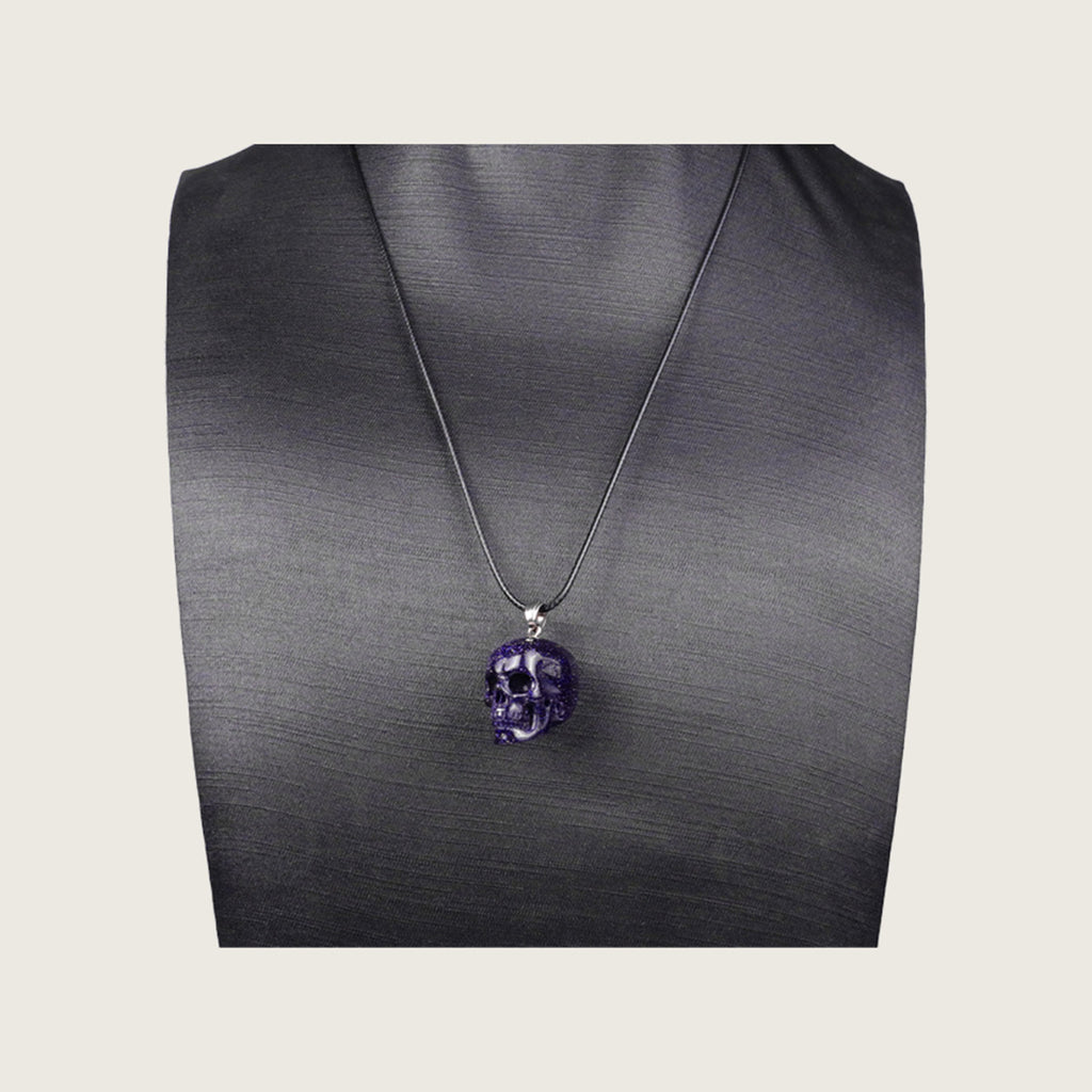 1.1" Blue Goldstone Skull Pendant Carving  #CSC0022