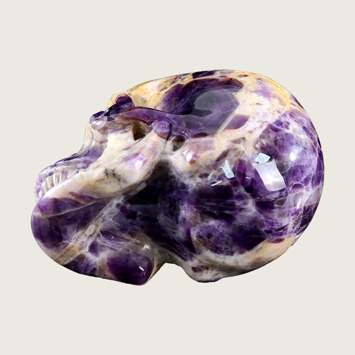 4.5" Chevron Amethyst Human Skull Carving  #SKH45003