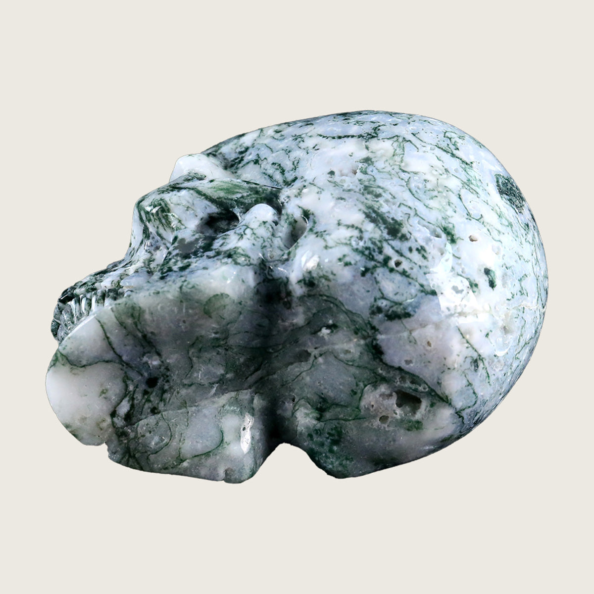 4.5" Moss Agate Human Skull Carving  #SKH45001
