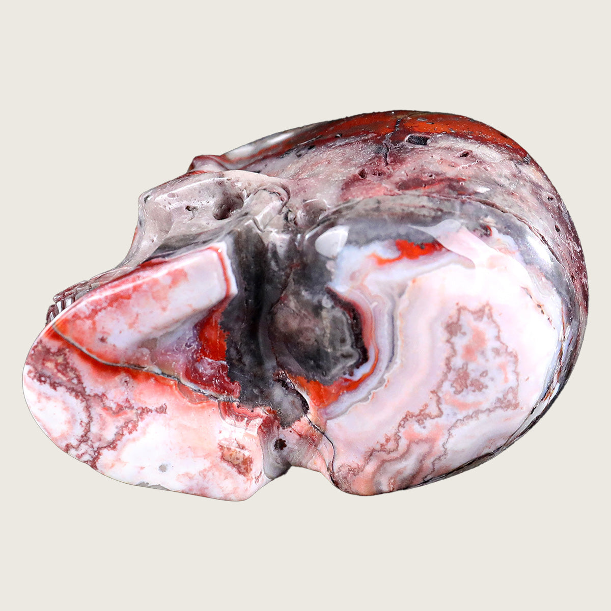 3.0" Red Crazy Lace Crystal Skull Carving  #SKHRC3001