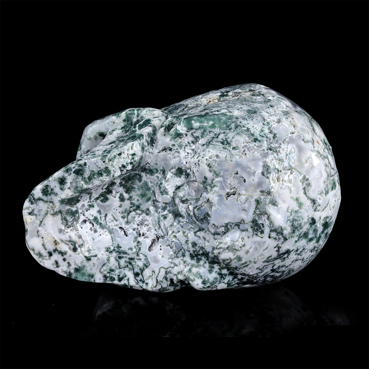 8.0" Moss Agate Crystal Skull Carving  #SCS0024