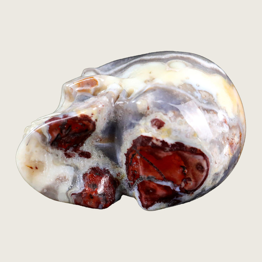 2.2" Red Crazy Lace Agate Human Skull Carving  #SKH22005