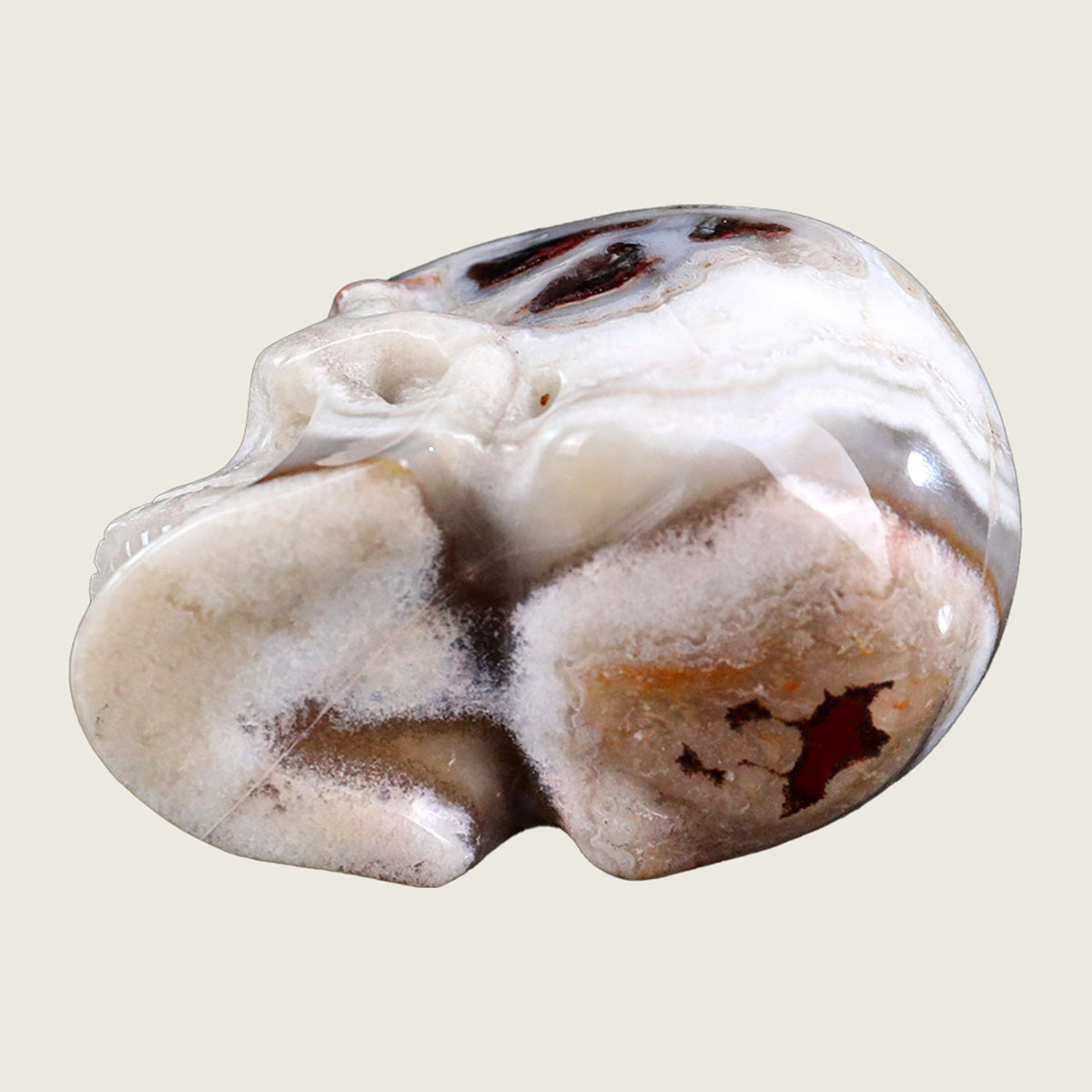 2.2" Red Crazy Lace Agate Human Skull Carving  #SKH22010