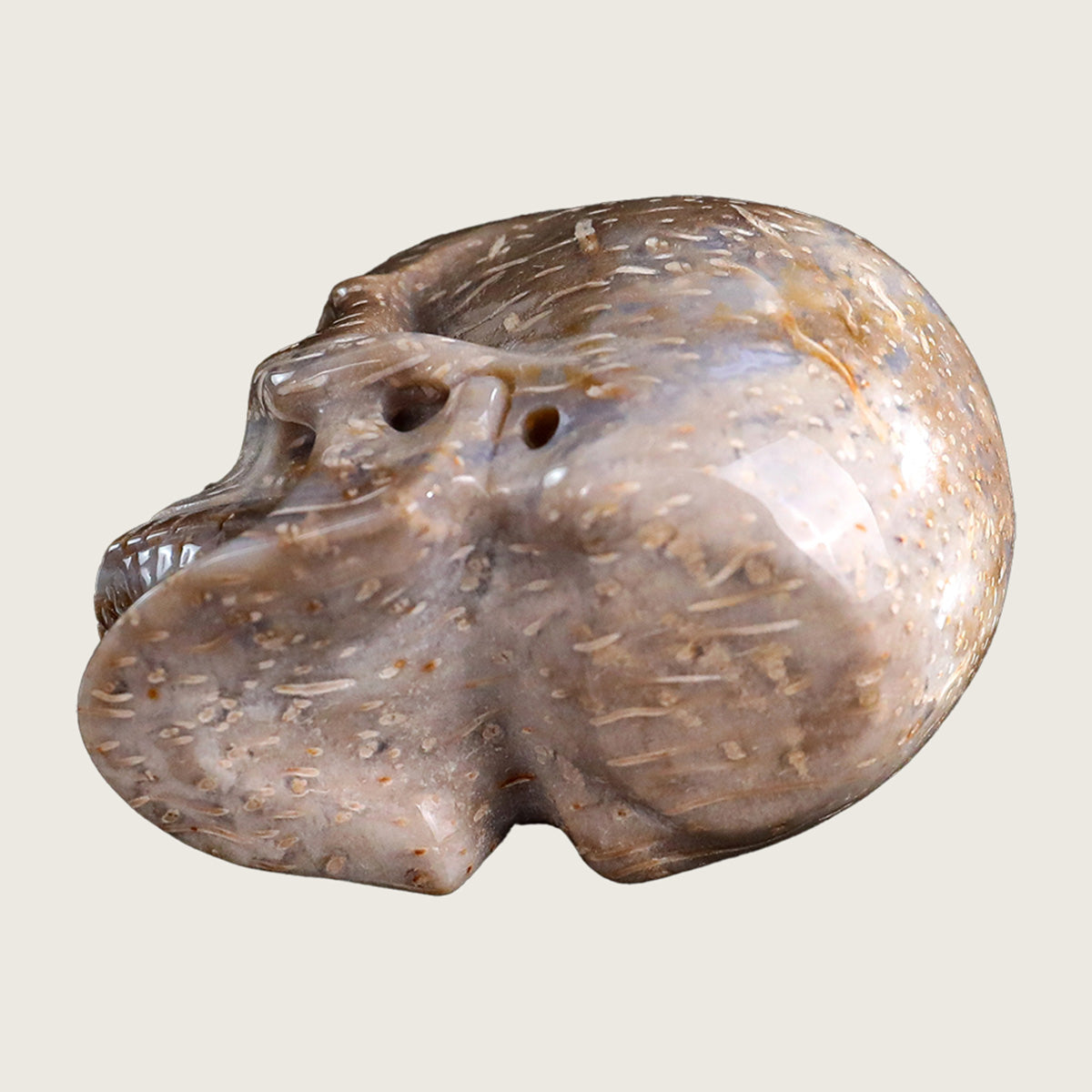 2.2" Coral Fossil Jade Human Skull Carving  #SKH22011