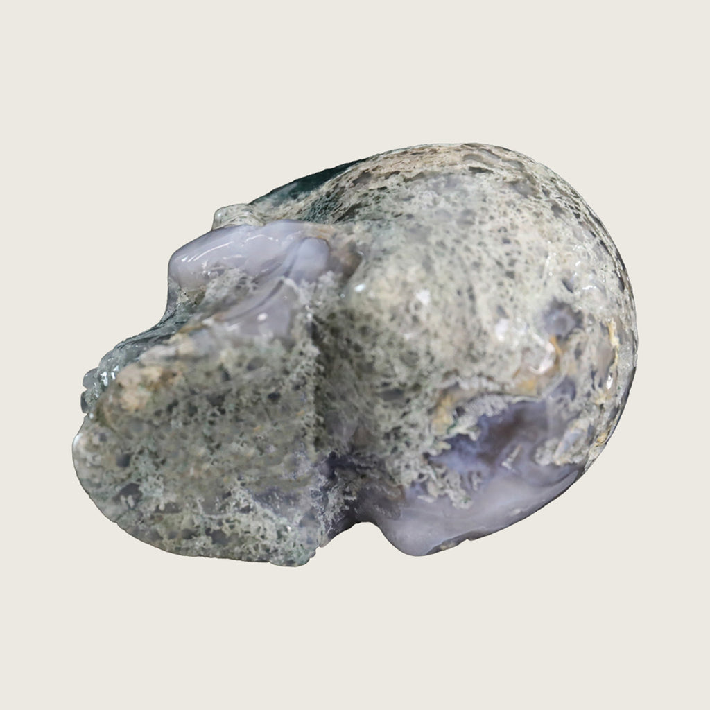 3.0" Moss Agate Crystal Skull Carving  #SKH30048