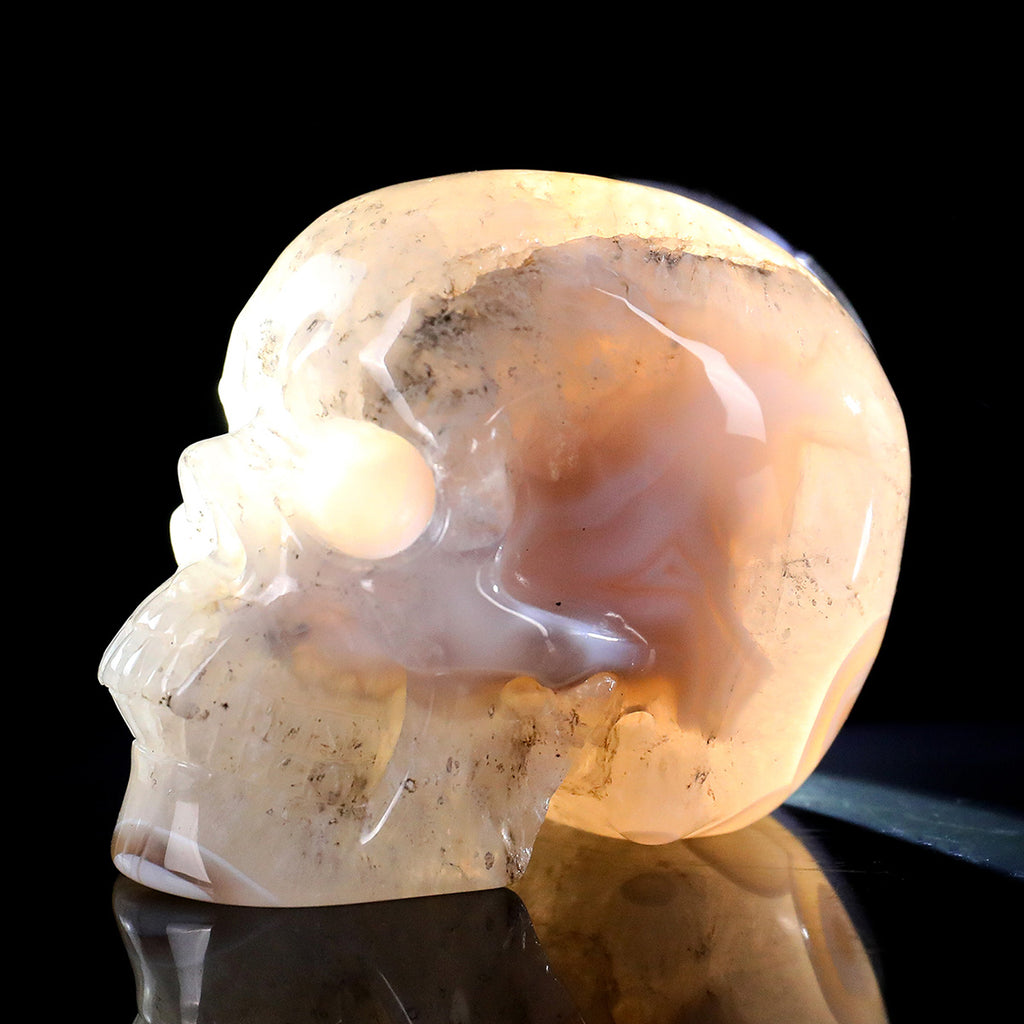 3.0" Red Crazy Lace Agate Human Skull Carving  #SKH30010