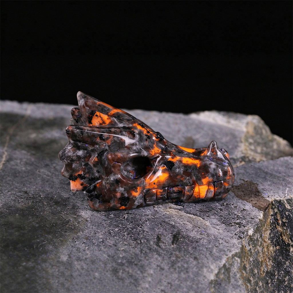 2.5" Fire Stone Dragon Skull Carving  #CSC0050