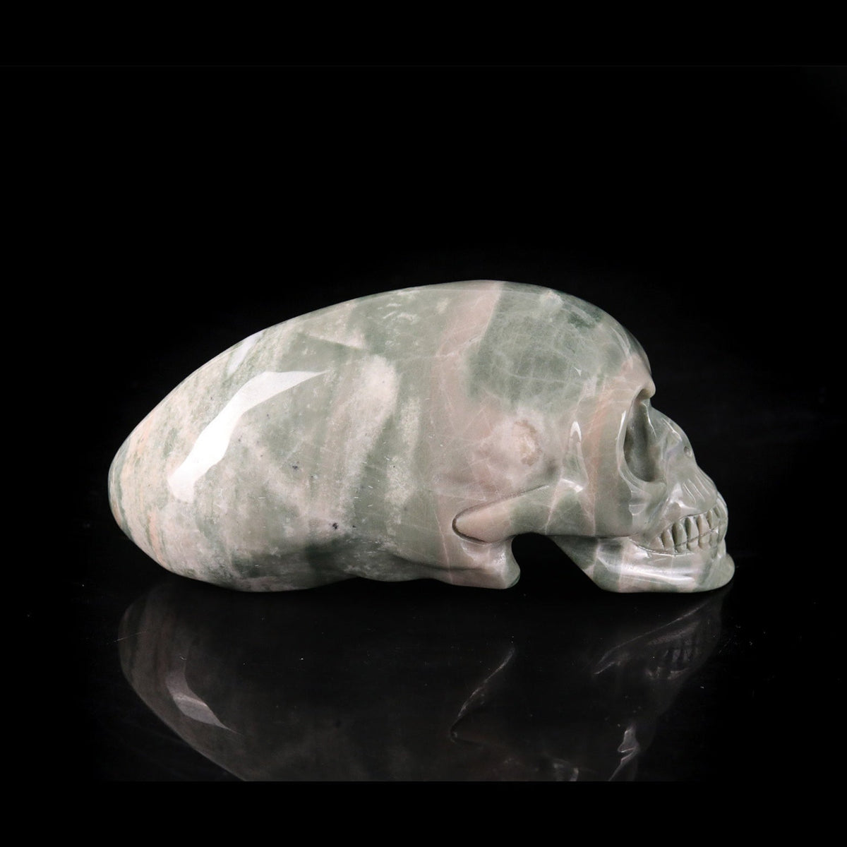 3.9" Jiulong Jade Maya Alien Skull Carving  #CSC0034