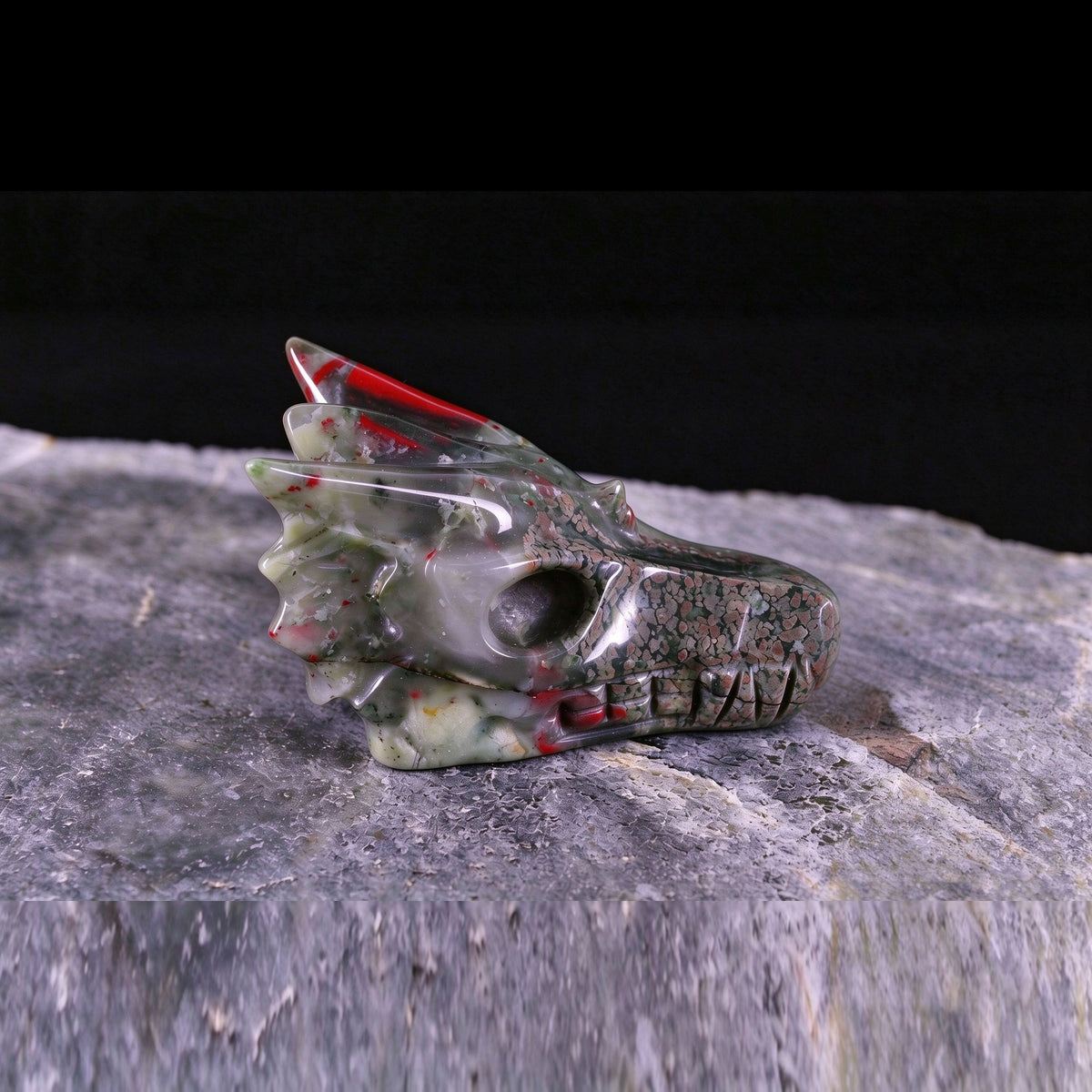 3.0" African Bloodstone Dragon Skull Carving  #CSC0023