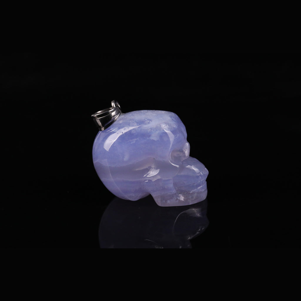 1.1" Blue Lace Agate Skull Pendant Carving  #CSC0051