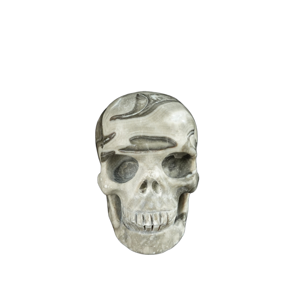 2.2" Black Crazy Agate Crystal Skull Carving - Hand Carved Decor