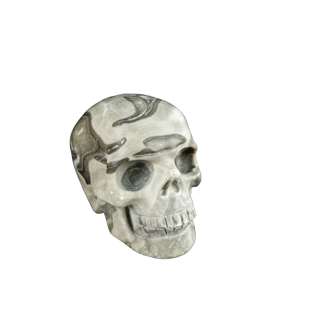 2.2" Black Crazy Agate Crystal Skull Carving - Hand Carved Decor