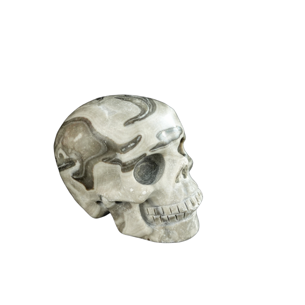 2.2" Black Crazy Agate Crystal Skull Carving - Hand Carved Decor
