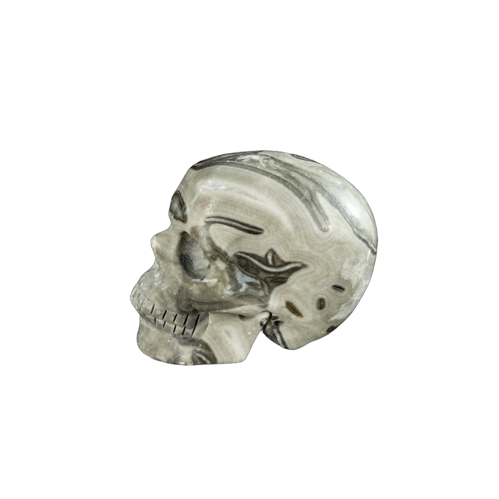 2.2" Black Crazy Agate Crystal Skull Carving - Hand Carved Decor