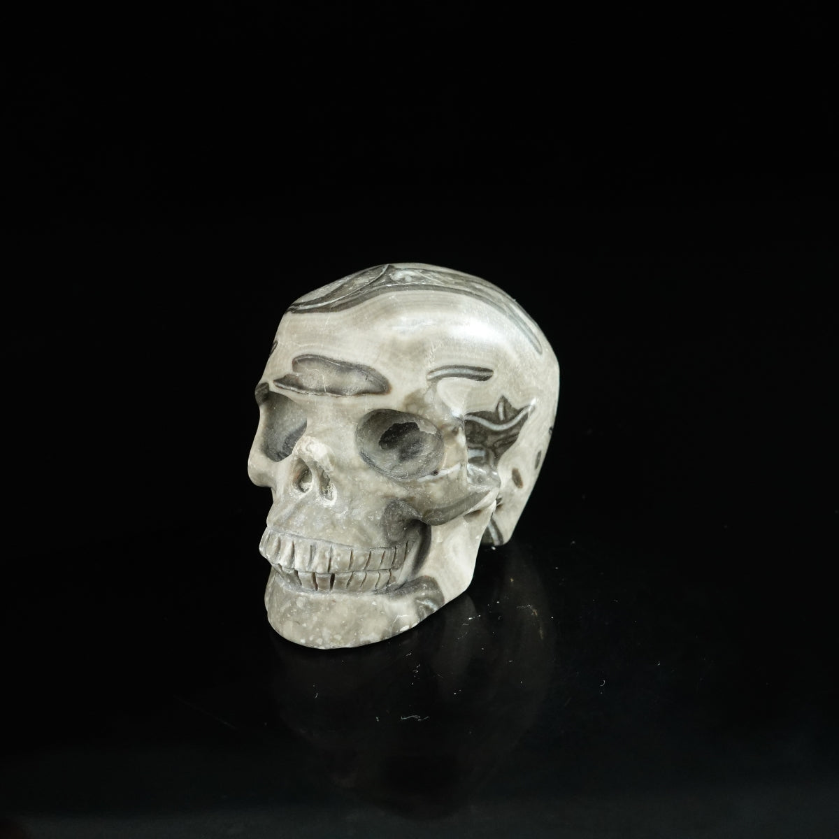2.2" Black Crazy Atage Crystal Skull Carving - Unique Piece #CA01
