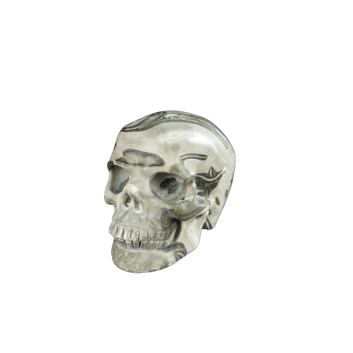 2.2" Black Crazy Atage Crystal Skull Carving - Hand Carved Decor