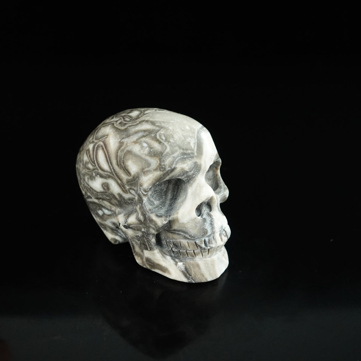 2.2" Black Crazy Atage Crystal Skull Carving - Unique Piece #CA03
