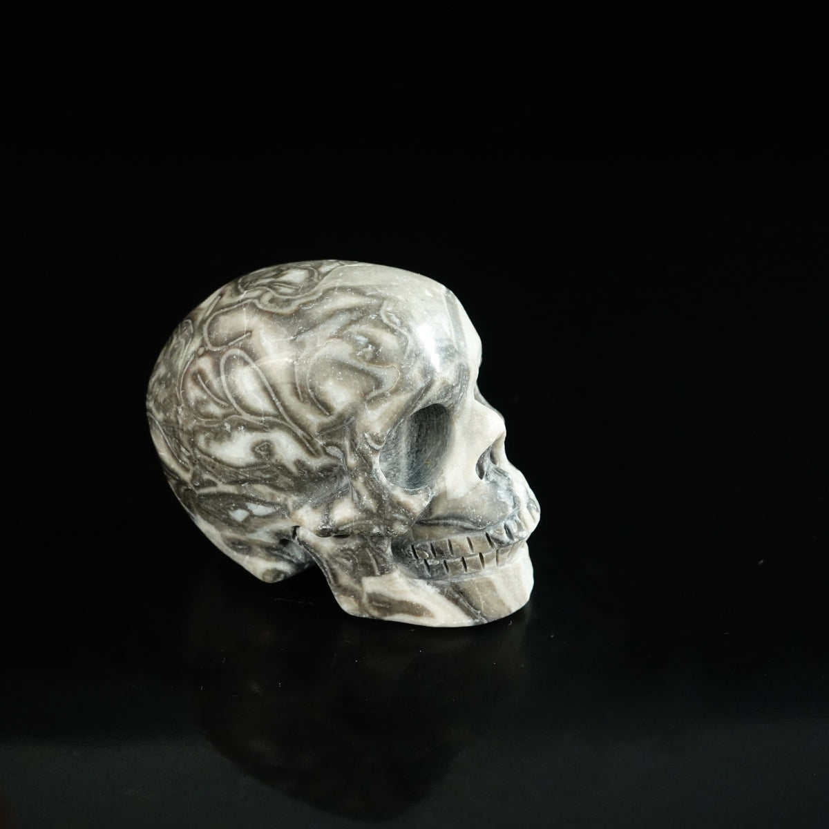 2.2" Black Crazy Atage Crystal Skull Carving - Unique Piece #CA03