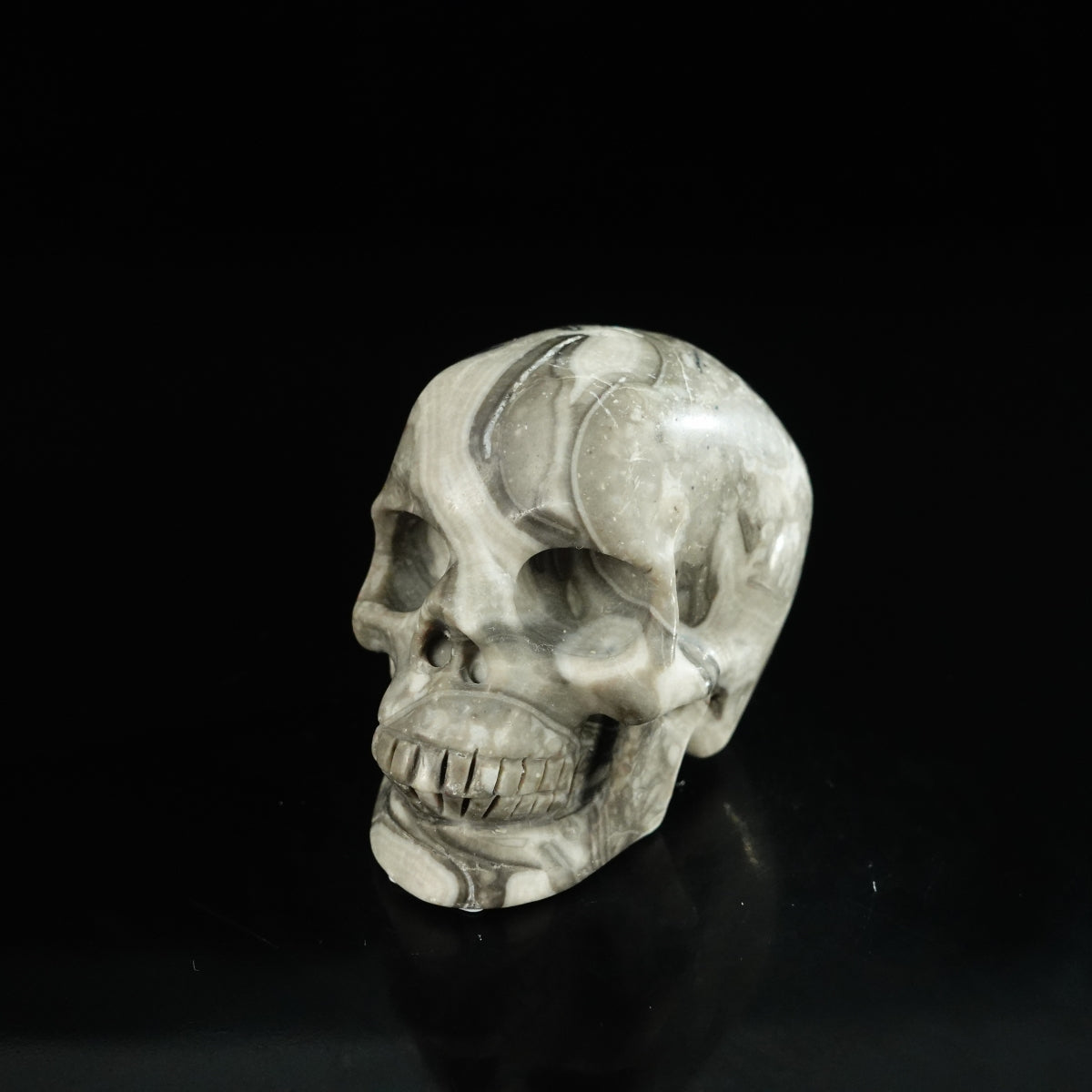 2.2" Black Crazy Atage Crystal Skull Carving - Unique Piece #CA06