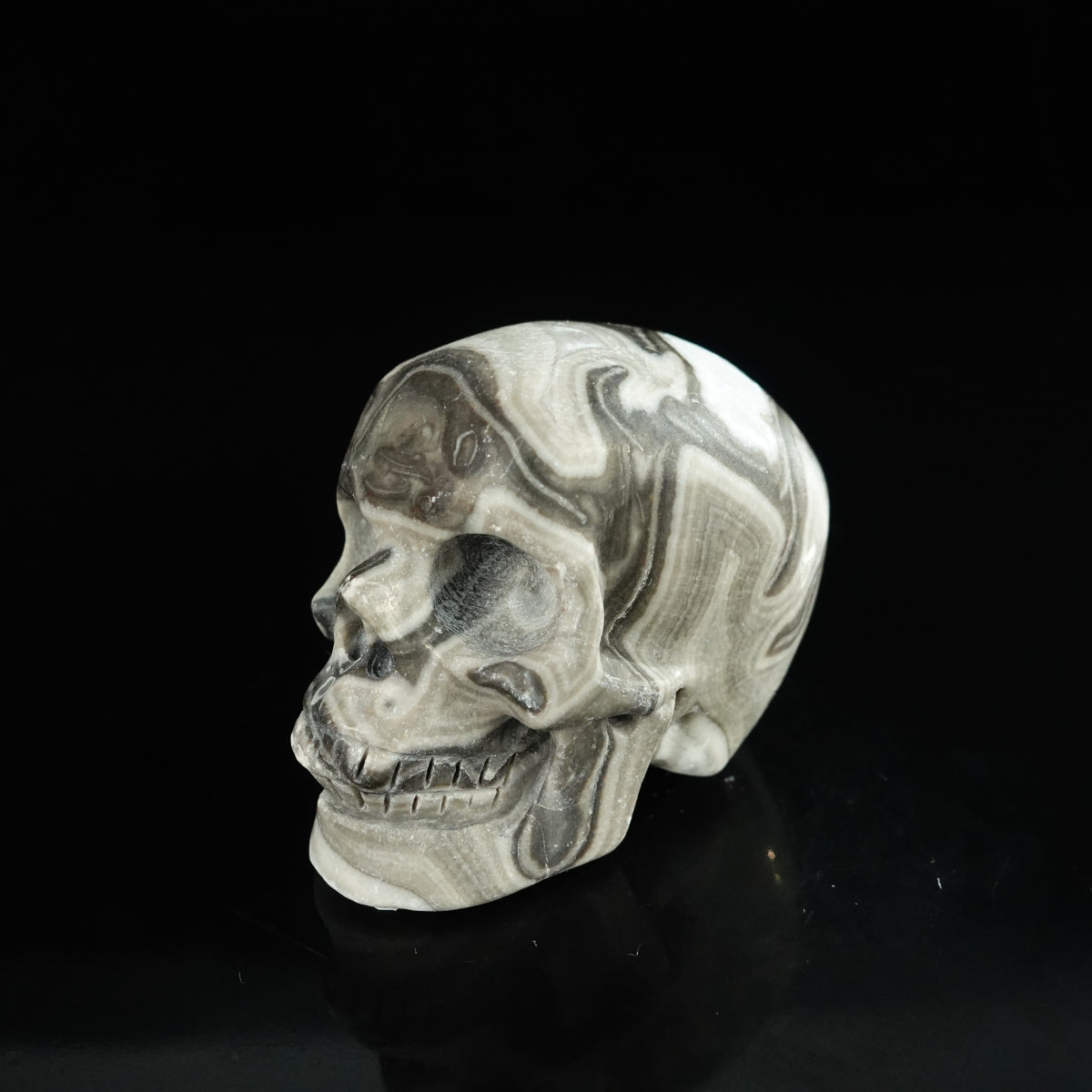 2.2" Black Crazy Atage Crystal Skull Carving - Unique Piece #CA07