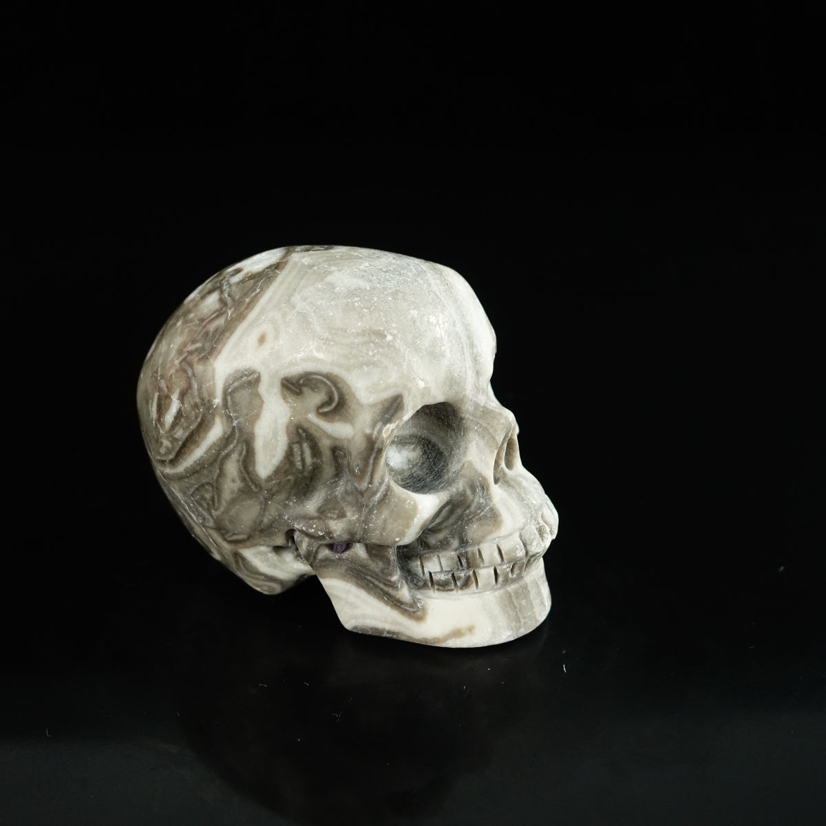 2.2" Black Crazy Atage Crystal Skull Carving - Unique Piece #CA08