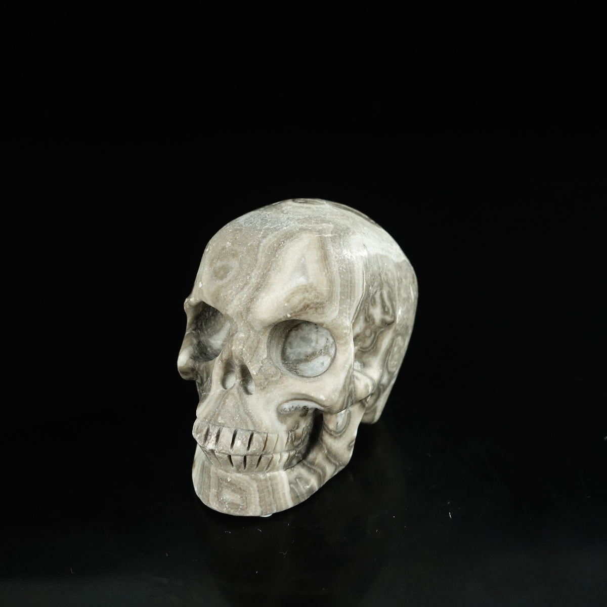 2.2" Black Crazy Atage Crystal Skull Carving - Unique Piece #CA08