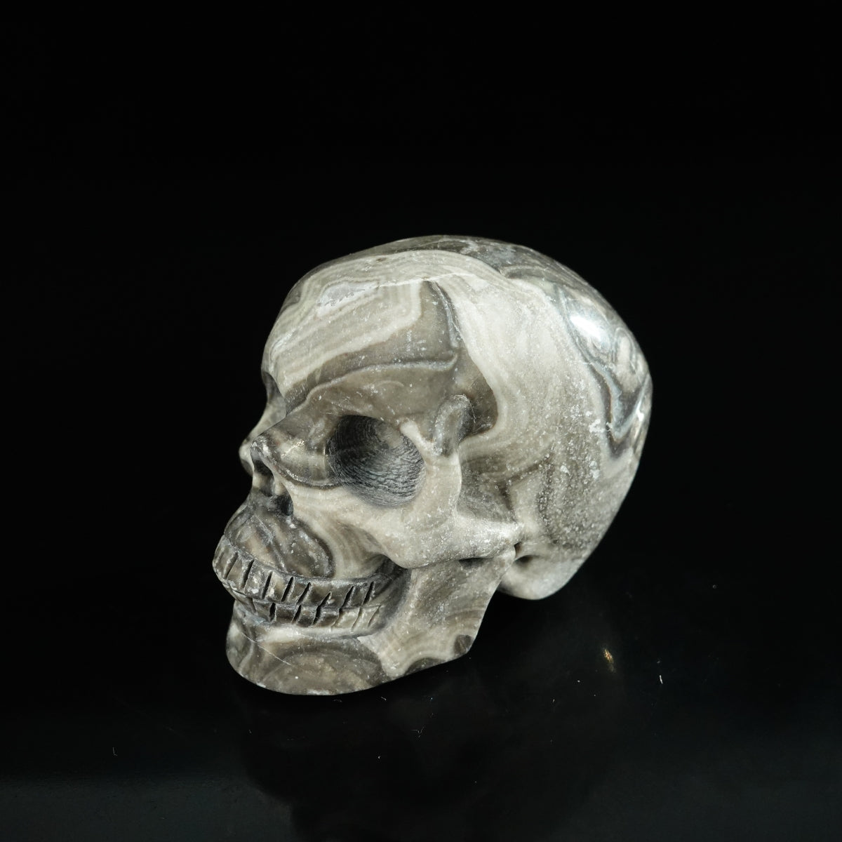 2.2" Black Crazy Atage Crystal Skull Carving - Unique Piece #CA09