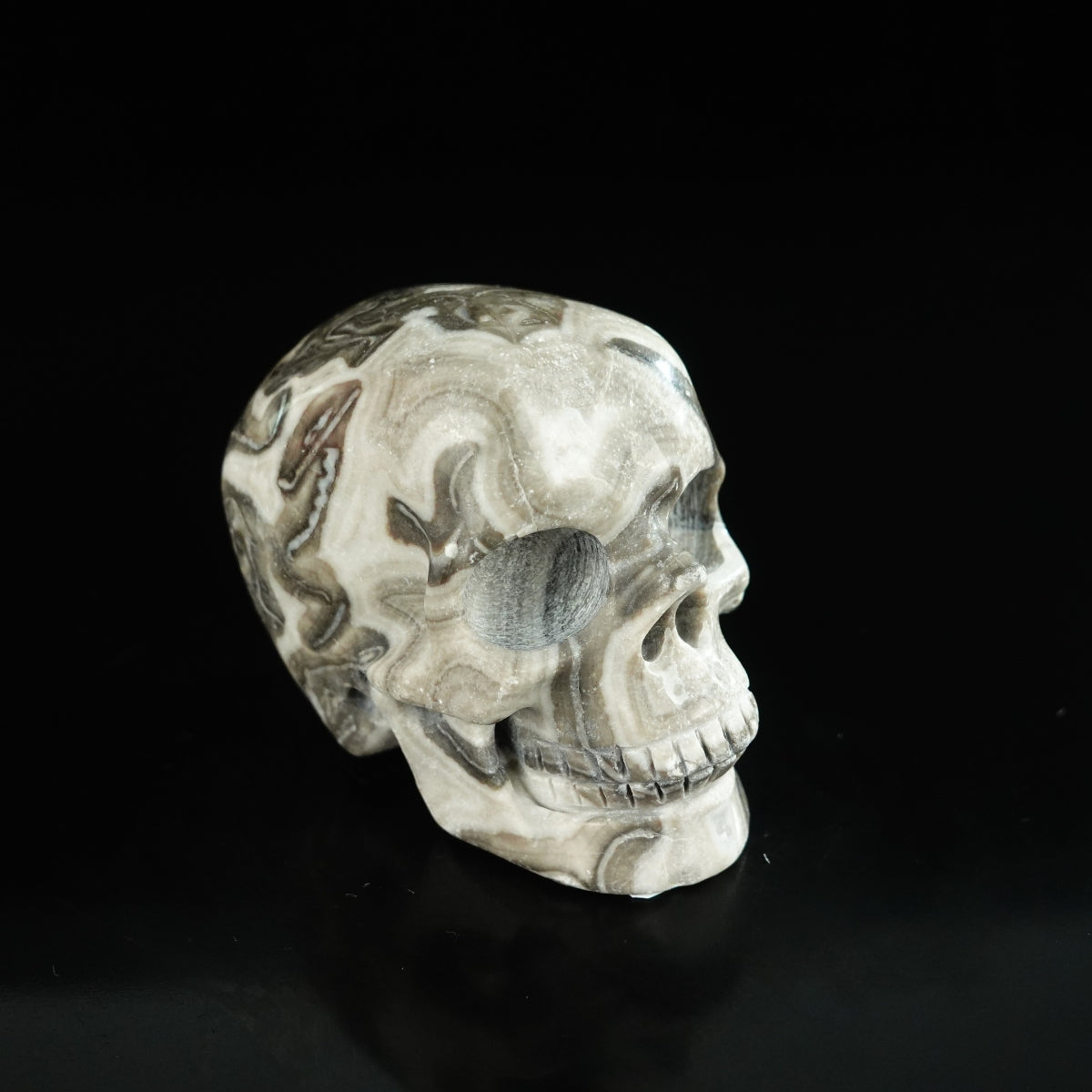2.2" Black Crazy Atage Crystal Skull Carving - Unique Piece #CA10