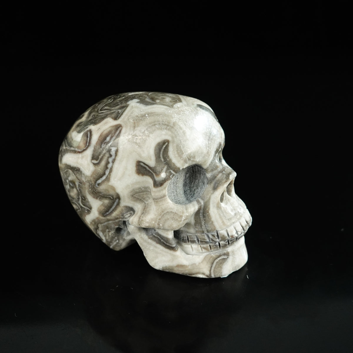 2.2" Black Crazy Atage Crystal Skull Carving - Unique Piece #CA10