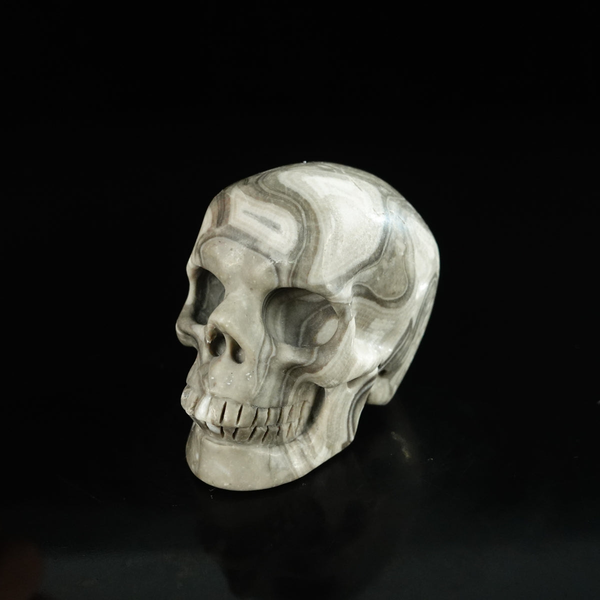 2.2" Black Crazy Atage Crystal Skull Carving - Unique Piece #CA16