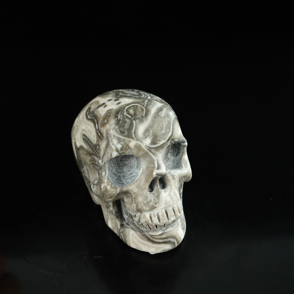 2.2" Black Crazy Atage Crystal Skull Carving - Unique Piece #CA17