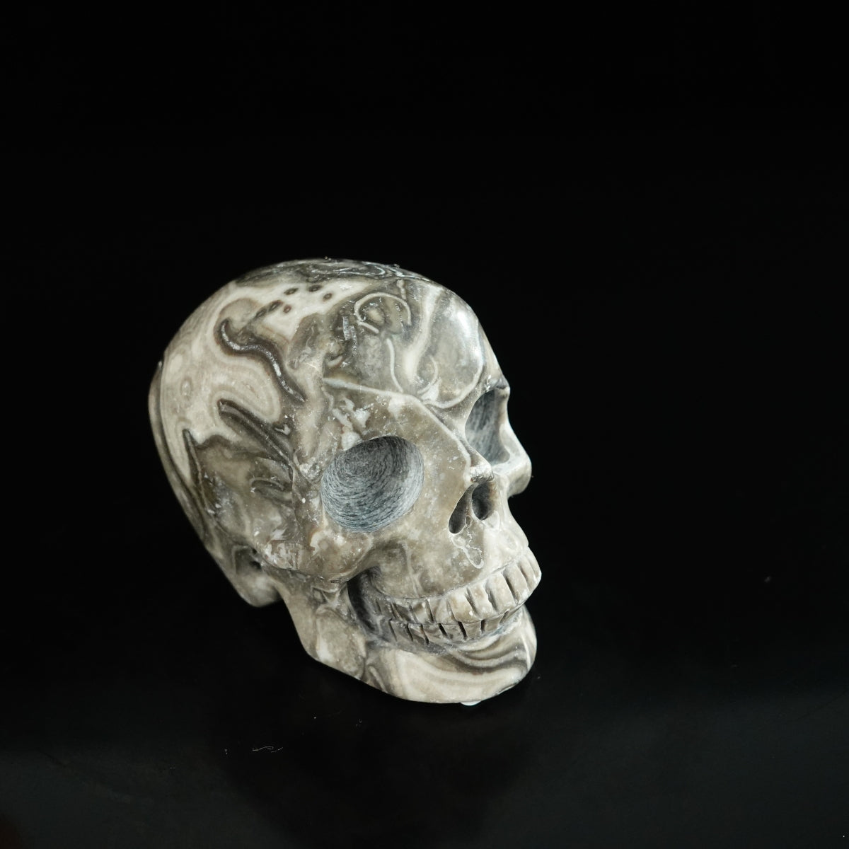 2.2" Black Crazy Atage Crystal Skull Carving - Unique Piece #CA17