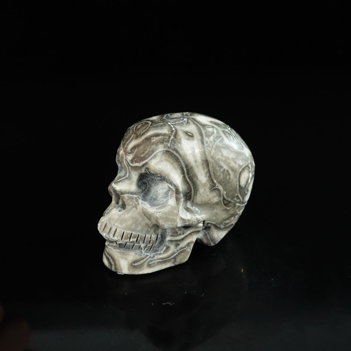 2.2" Black Crazy Atage Crystal Skull Carving - Unique Piece #CA17