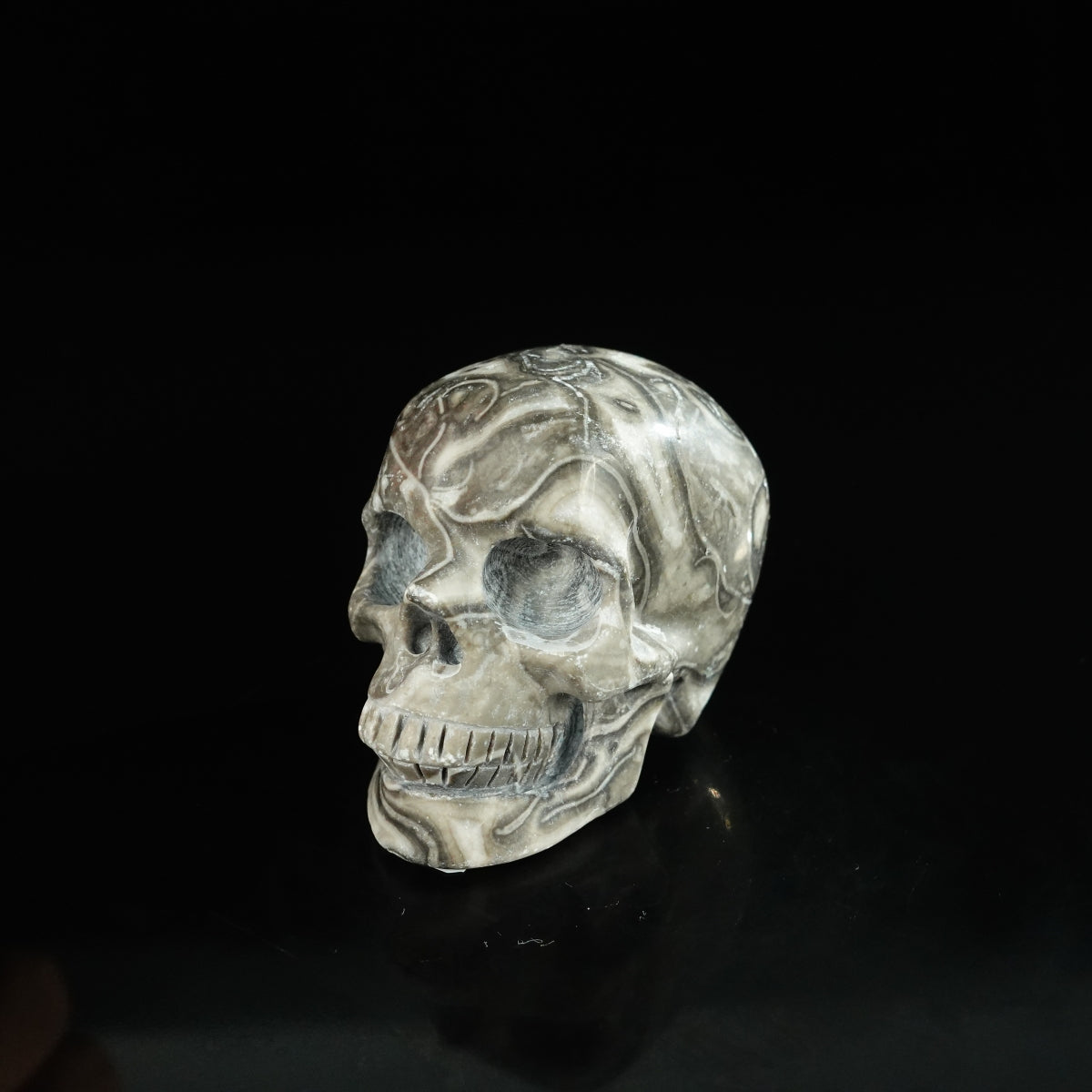 2.2" Black Crazy Atage Crystal Skull Carving - Unique Piece #CA17